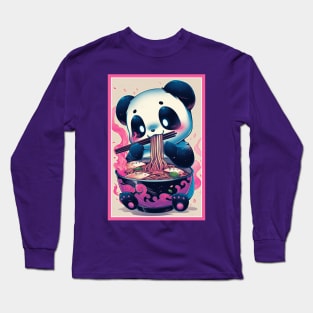 Anime Cute Panda eating Ramen | Cute Anime Panda Kawaii Design Long Sleeve T-Shirt